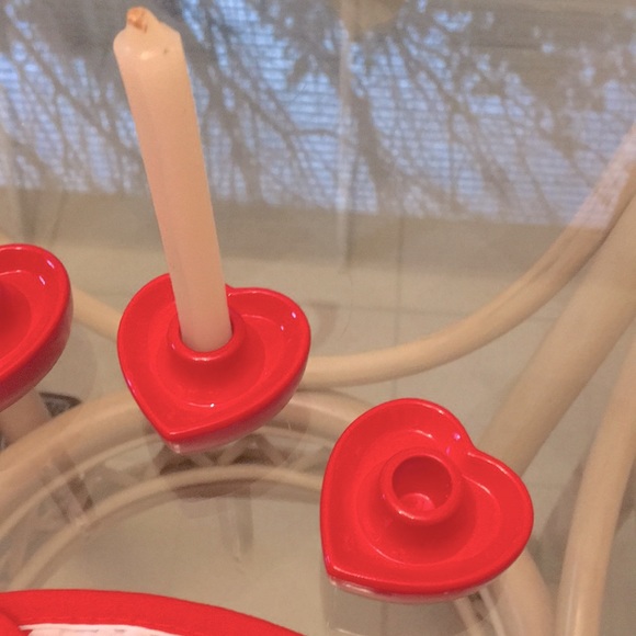 💕SET/4 CERAMIC HEART CANDLE HOLDERS + 4 CANDLES - Picture 2 of 10